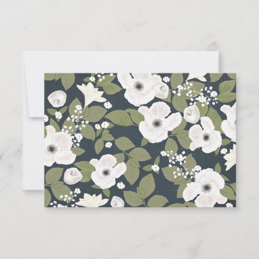 Witte bloemen handgeschreven vintage bruiloft RSVP (Voorkant)