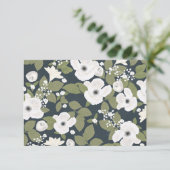 Witte bloemen handgeschreven vintage bruiloft RSVP Kaartje (Staand voorkant)