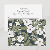 Witte bloemen handgeschreven vintage bruiloft RSVP Kaartje (Voorkant / Achterkant)