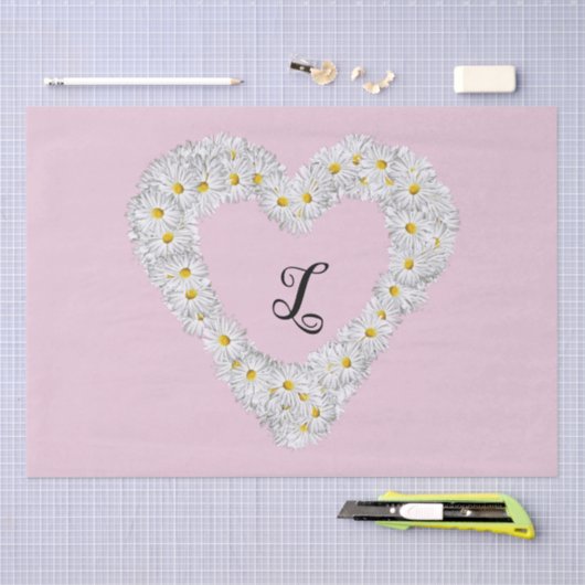  Witte Bloemen Hart met Monogram Tissuepapier (Craft)
