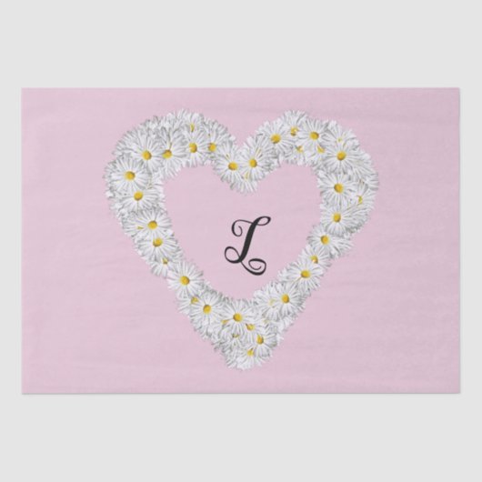  Witte Bloemen Hart met Monogram Tissuepapier (Voorkant)