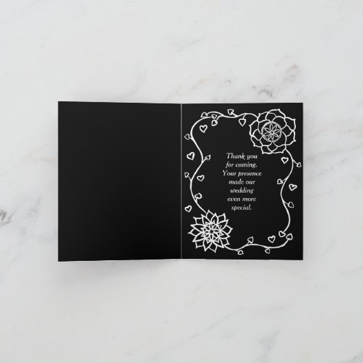 Witte Bloemen Harten Zwart Dank u Kaarten (Binnen)