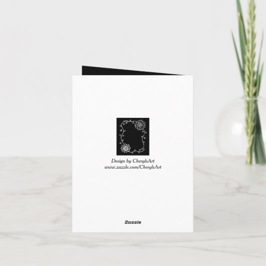 Witte Bloemen Harten Zwart Dank u Kaarten (Achterkant)