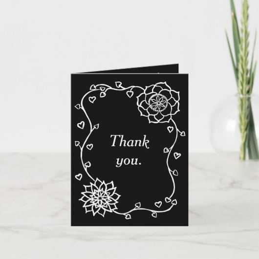 Witte Bloemen Harten Zwart Dank u Kaarten (Voorkant)