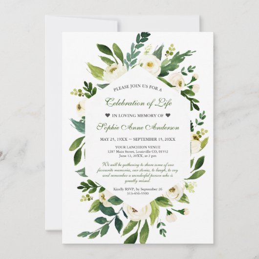 Witte Bloemen Herdenkingsdienst Funeral Memorial Kaart (Voorkant)