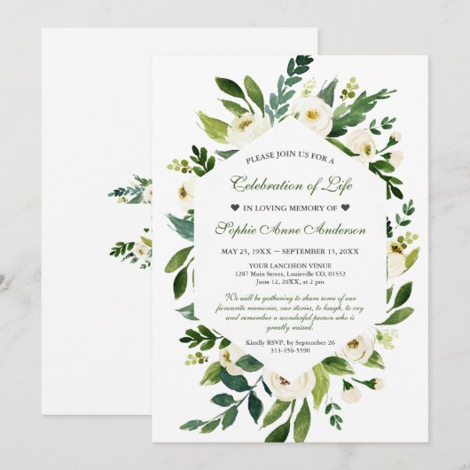 Witte Bloemen Herdenkingsdienst Funeral Memorial Kaart (Voorkant / Achterkant)