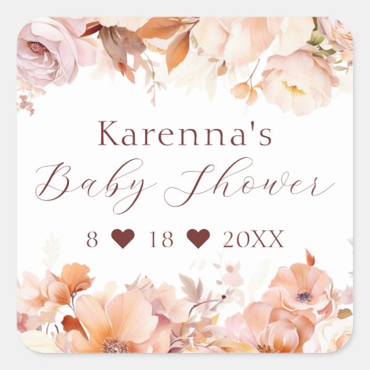 Witte Bloemen Herfst Baby showers envelop afdichti Vierkante Sticker (Voorkant)