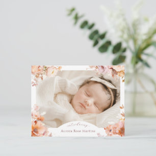 Witte  Bloemen Herfst Foto Geboorte Aankondigingskaart