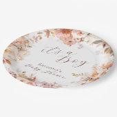 Witte  Bloemen Herfst Het is een Jongen Baby showe Papieren Bordje (Gekanteld)