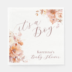 Witte  Bloemen Herfst Het is een Jongen Baby showe Servet