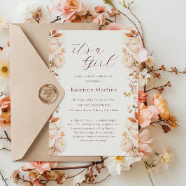 Witte  Bloemen Herfst Het is een Meisje Baby showe Kaart