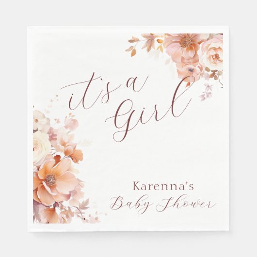 Witte  Bloemen Herfst Het is een Meisje Baby showe Servet (Voorkant)