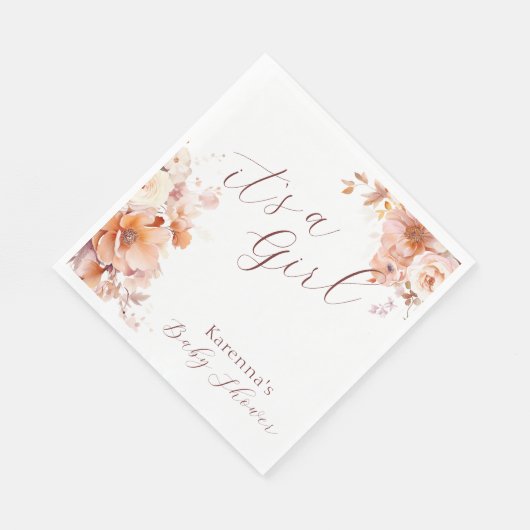 Witte  Bloemen Herfst Het is een Meisje Baby showe Servet (Hoek)