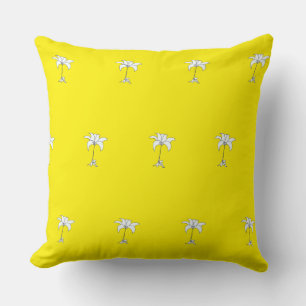 Witte Bloemen Herhaal Lemon Geel Kussen