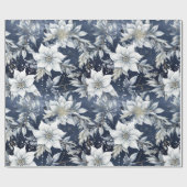 Witte bloemen & Holly bessen Cadeaupapier (Vlak)