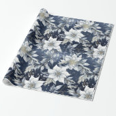 Witte bloemen & Holly bessen Cadeaupapier (Uitgerold)