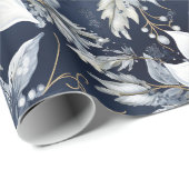 Witte bloemen & Holly bessen Cadeaupapier (Rol Hoek)