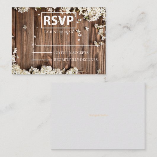 Witte Bloemen Houten RSVP met Blush Accents Notitiekaartje (Voorkant / Achterkant)