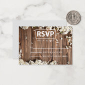 Witte Bloemen Houten RSVP met Blush Accents Notitiekaartje (Voorkant / Achterkant in situ)