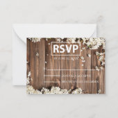 Witte Bloemen Houten RSVP met Blush Accents Notitiekaartje (Voorkant)