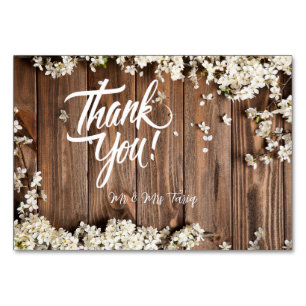 Witte Bloemen Houten Textuur Trouwen Dank u Kaarte Kaart