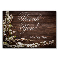 Witte Bloemen Houten Textuur Trouwen Dank u Kaarte