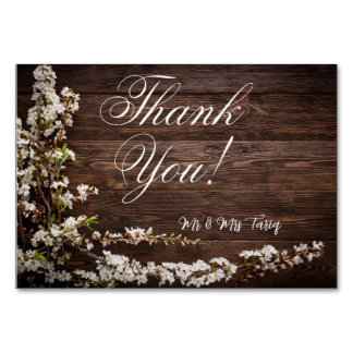 Witte Bloemen Houten Textuur Trouwen Dank u Kaarte Kaart