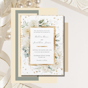 Witte Bloemen Hydrangea Rozen Goud Elegant Bruilof Kaart