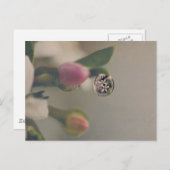 Witte bloemen in briefkaart met waterdruppel (Voorkant / Achterkant)