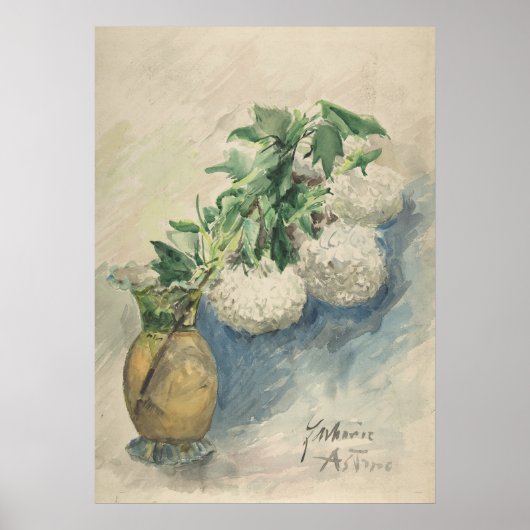 Witte bloemen in een vaas van Zacharie Astruc Poster (Voorkant)