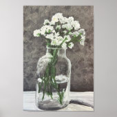 Witte bloemen in heldere vaas poster (Voorkant)