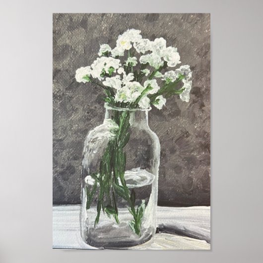 Witte bloemen in heldere vaas poster (Voorkant)