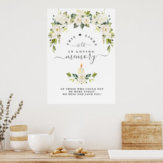 Witte Bloemen In Loving Memory Herdenkingsbord Poster (Keuken)