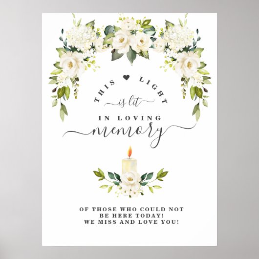 Witte Bloemen In Loving Memory Herdenkingsbord Poster (Voorkant)