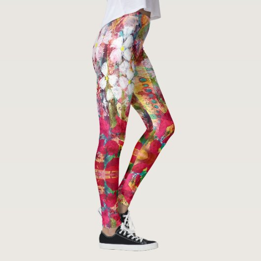 Witte bloemen in Roze Pot Leggings (Rechts)