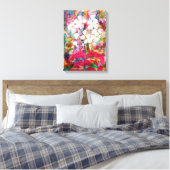 Witte bloemen in Roze Stretched Canvas Afdrukken (Insitu (Slaapkamer))