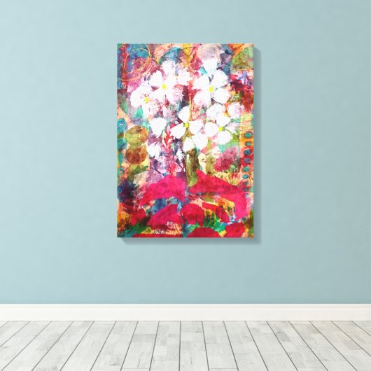 Witte bloemen in Roze Stretched Canvas Afdrukken (Insitu (Houten vloer))