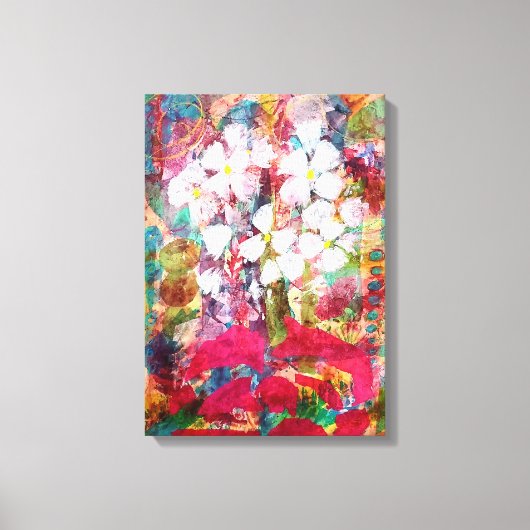 Witte bloemen in Roze Stretched Canvas Afdrukken (Voorkant)