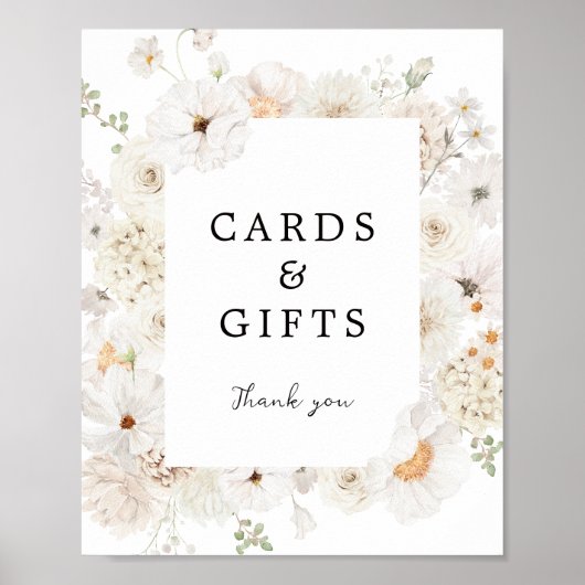 Witte Bloemen Kaarten & Geschenken teken Poster (Voorkant)