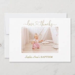 Witte bloemen kalligrafie meisje foto doop bedankkaart