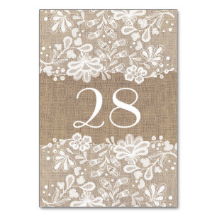 Witte Bloemen Kant en Burlap Wedding Kaart