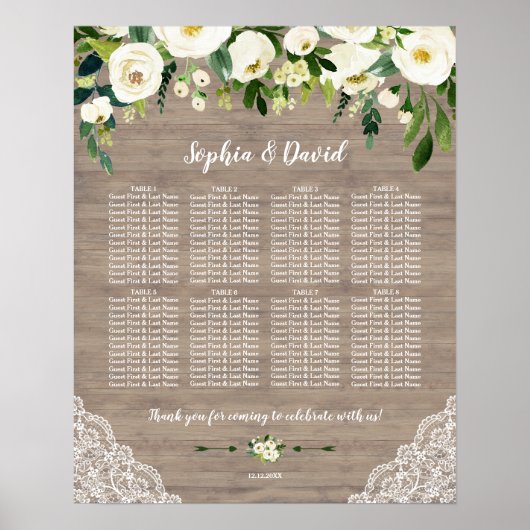 Witte Bloemen Kant Hout Trouwstoel Grafiek Poster (Voorkant)
