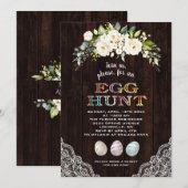 Witte bloemen kant Paaseieren jacht Oostern Kaart (Voorkant / Achterkant)