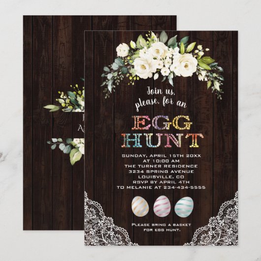 Witte bloemen kant Paaseieren jacht Oostern Kaart (Voorkant / Achterkant)