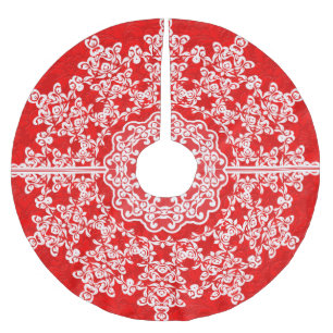 Witte Bloemen Kant Rode Damasks Kerstboom Rok