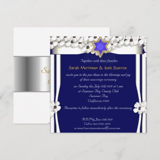 Witte bloemen kapotmaken joodse bruiloft kaart (Voorkant / Achterkant)