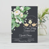 Witte Bloemen Kelk Eerste Heilige Communie Kaart (Staand voorkant)