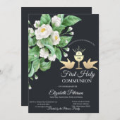 Witte Bloemen Kelk Eerste Heilige Communie Kaart (Voorkant / Achterkant)