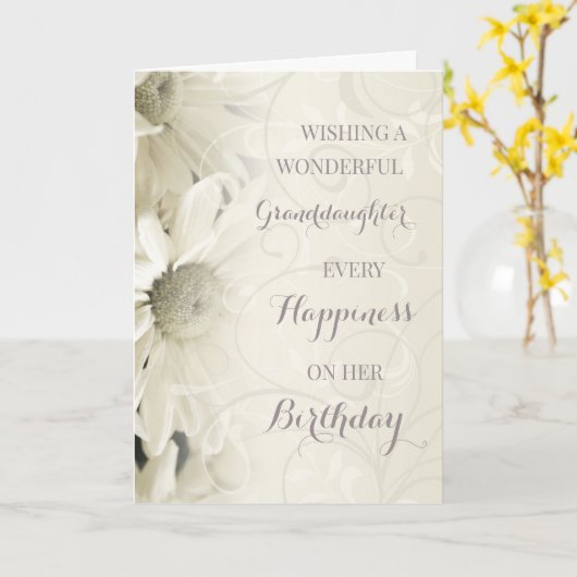 Witte Bloemen Kleindochter Verjaardag Kaart (Gele Bloem)