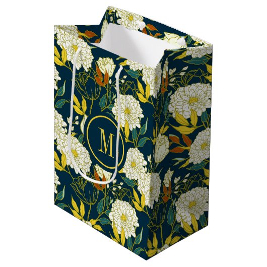 Witte bloemen kleurig bladeren patroon medium cadeauzakje (Voorkant Gekanteld)